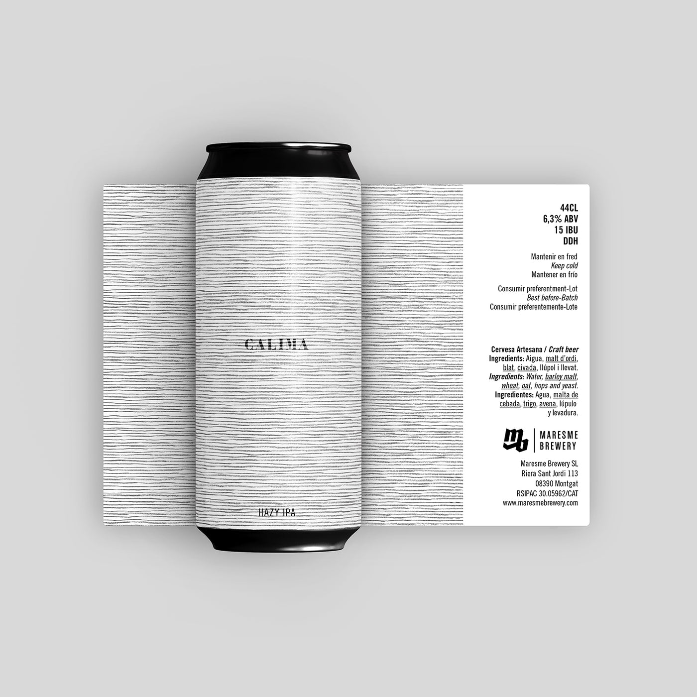 Calima, a hazy IPA in a 44cl can with hand-drawn ink lines